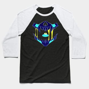 Demon Skull Mask 7 BIG NEON BLUE GLOW Baseball T-Shirt